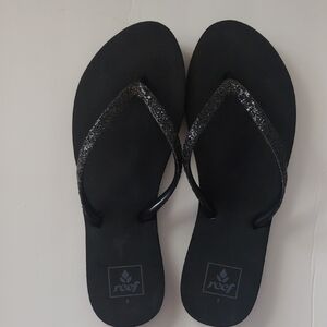 Reef Black Sandals with Glitter Straps